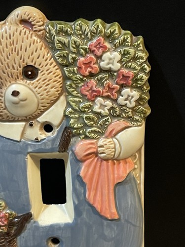 Vintage Light Switch Cover Papa Bear With Flowers Takahashi Japan Ceramic 3D - Picture 6 of 15