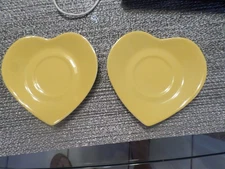 (2) Philippe Deshoulieres Limoges France Heart Saucer Yellow