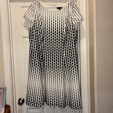 Tahari Arthur S Levine Size 18W Black/white Dress Geometric A-line Cap Sleeve