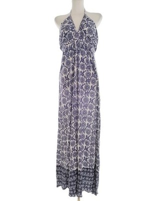 OBJECT Damen Maxikleid Gr. L Lila Viskose 100% Ärmellos Logo Lang Haltertop