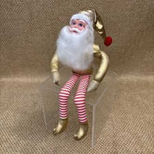 Shelf Sitting Bendable Santa Claus 11  Unbent Gold Lame Suit Plastic Head Face