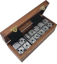 Domino Double Six 6 Silver Tournament Jumbo Pro Size with  Spinners - Wood Box