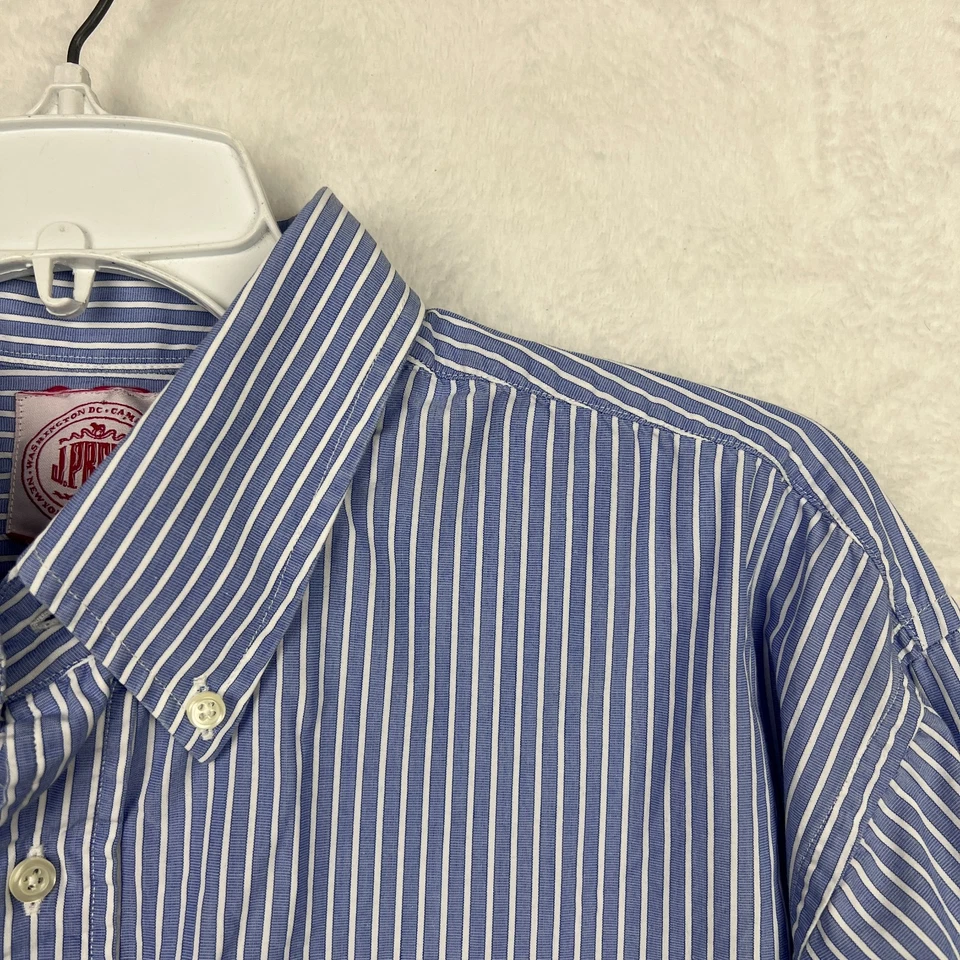 J Press Button Down Shirt Mens 17 34 Vintage Blue Striped Long Sleeve Pocket USA - Image 4 of 4