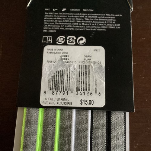 NIKE JACQUARD HAIRBANDS GRAY WHITE GREEN 6 PACK NIP - Picture 2 of 2