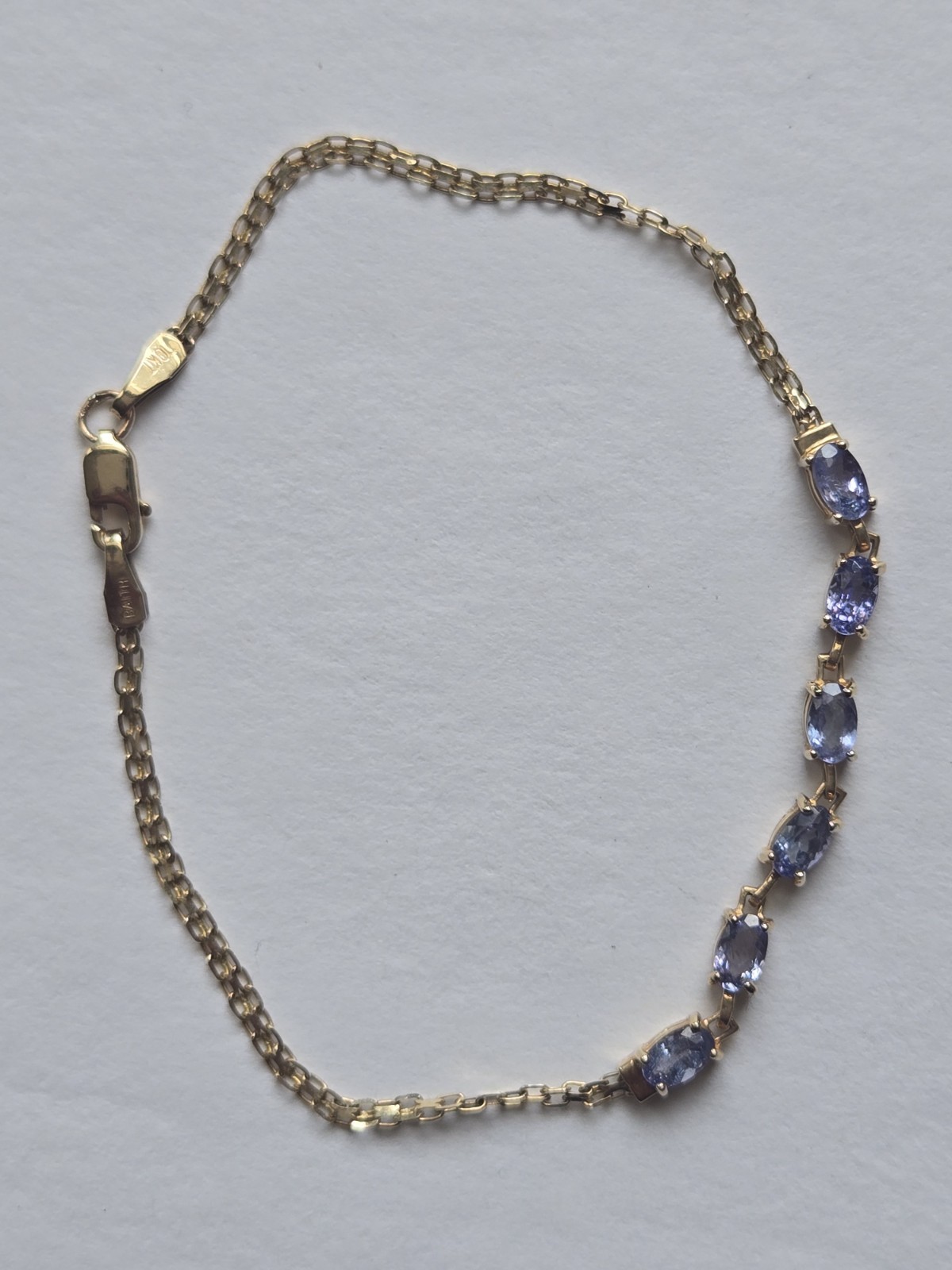 10K Solid Gold Iolite Station Double Link Bracele… - image 1