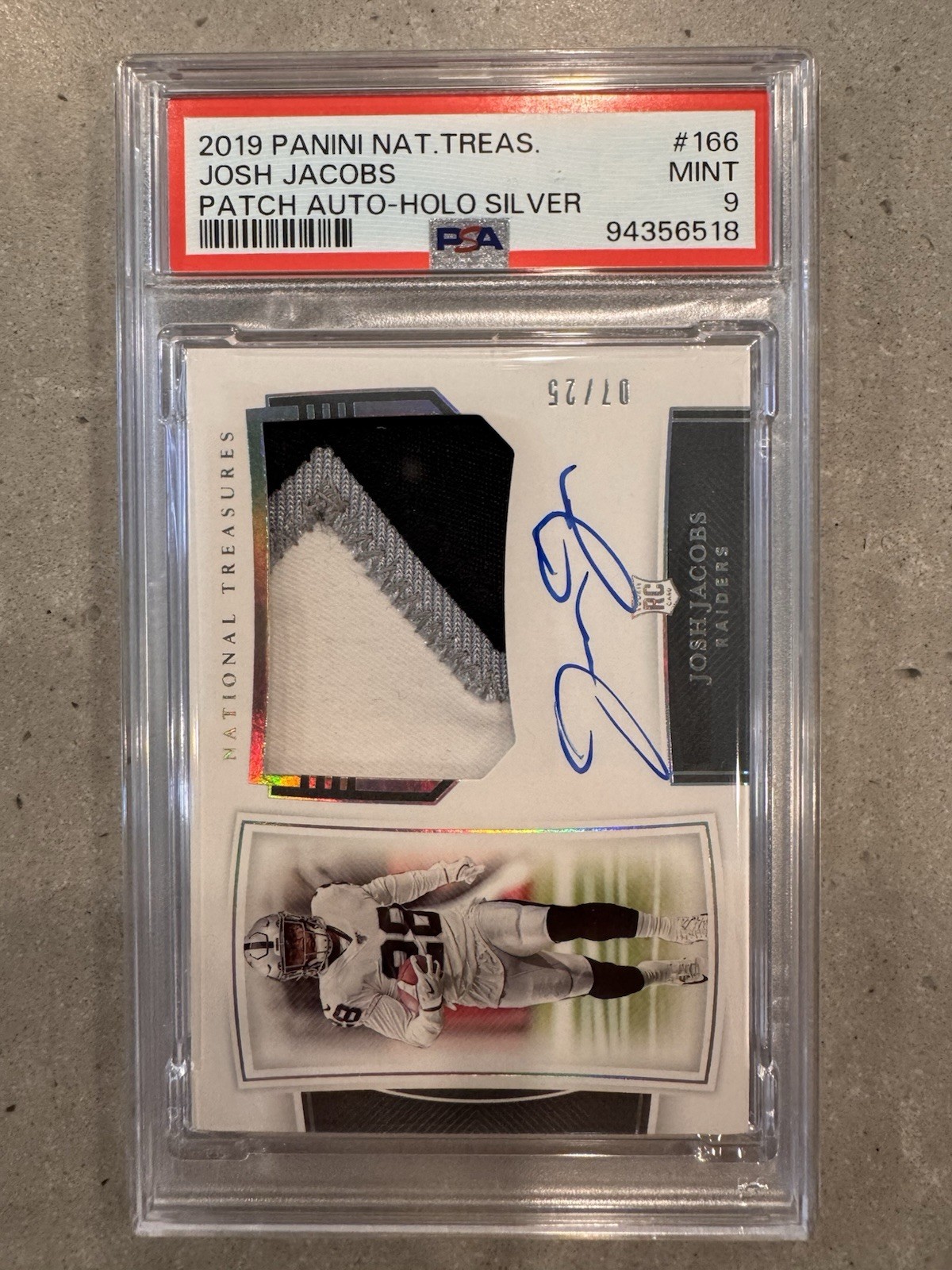 2019 National Treasures - RPA Josh Jacobs #166 Holo Silver /25 PSA 9