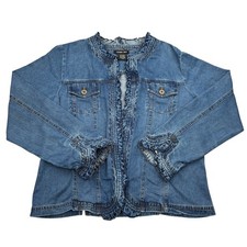Cynthia Max Jacket Womens L Medium Blue Denim Ruffle Trim Cotton Tencel Large