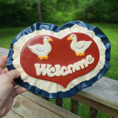Vintage Americana Ceramic Goose Geese Duck Welcome Sign Cottagecore Farmhouse