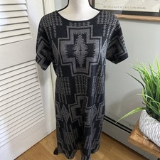 Pendelton Sweater Dress Large Black Merino Wool Shift Aztec Southwest Boho Chic