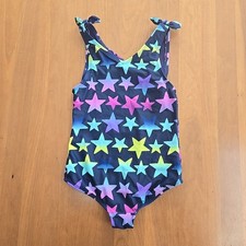 Lands' End Girls One Piece Swimsuit - Size XS 4/5 - Navy with Muticolor Stars
