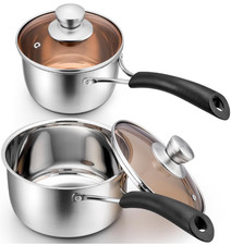 Set 2 Ollas 1QT 2QT Acero Inoxidable con Tapa Asas Anticalor Lavavajillas Cocina
