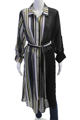 Calvin Klein Womens Textured Long Sleeve Button Stripe Blouse Black Size M