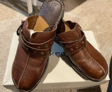 BOC Born Concept Brown Leather Slip On Clogs Buckle Strap Womens Sz 10M