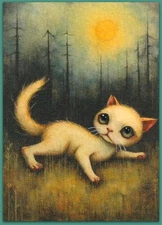 ACEO 2.5x3.5 watercolor painting - cat kitten cute whimsical fantasy surreal