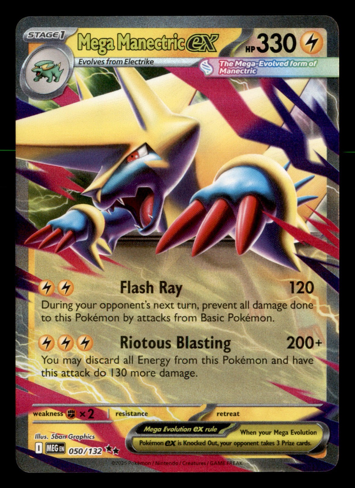 Mega Manectric ex Holo Double Rare ME01: Mega Evolution 050/132 NM