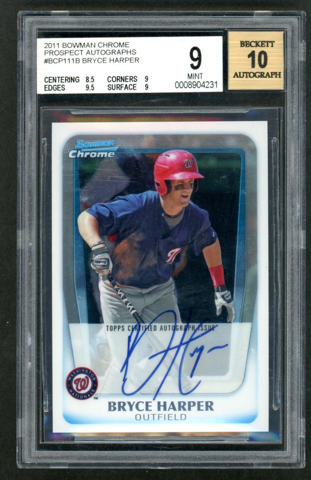 2011 Bowman Chrome Bryce Harper Prospect AUTO #BCP111 BGS 9 MINT