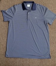 Izod Performance Golf Men's Polo Shirt Blue White Stripe Large Short Sleeve