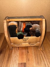 Vintage Esquire Footman Deluxe Wooden Shoe Shine Box Holder with 15 Brushes