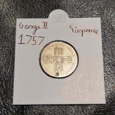 1757 George II Sixpence Holed