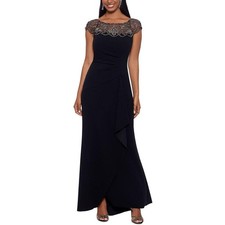 Xscape Women's 16 Black Party Beaded Yoke Illusion Boat Neck Formal Gown HR4-31