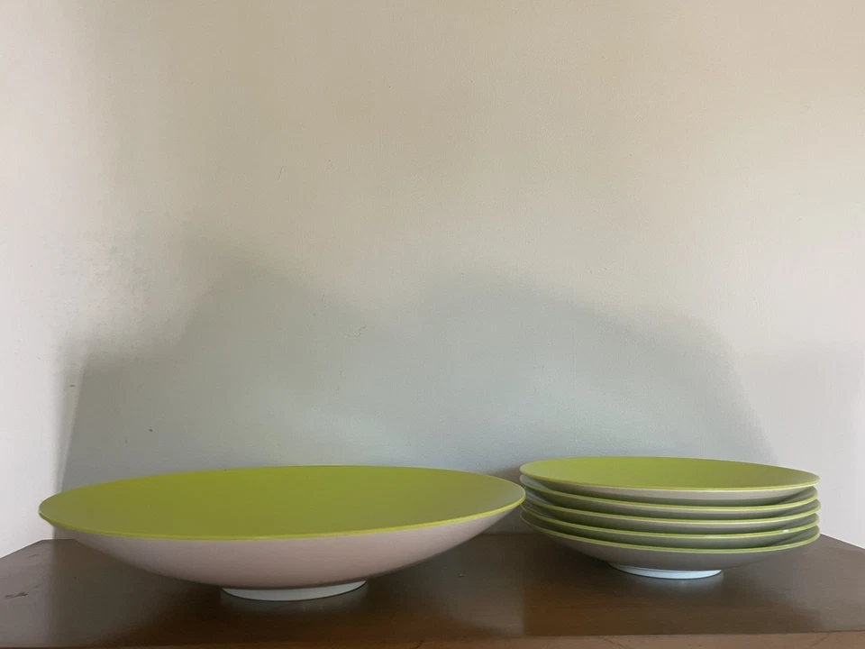 Set Of 5 Plates & Platter Crate& Barrel Melamine Neon Green by Melissa Easton - Image 2 of 4