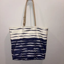 Sea Bags Medium Calm Current Tote  Blue & White Hemp handles & Cell phone pocket