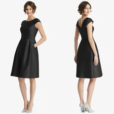 ALFRED SUNG Pleated Cocktail Dress Size 2 Black Pockets Formal Elegant Classic