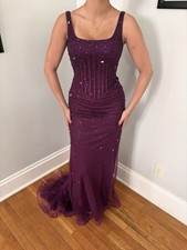 Purple Sequin Sleeveless Mermaid Formal Dress Long Square Neck Formal Gown