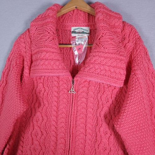 Aran Crafts Sweater Top Womens 2XL Pink Full Zip 100% Merino Wool Ireland Knit - Picture 2 of 7