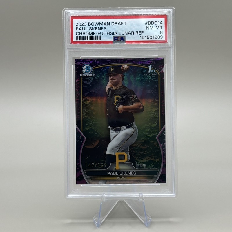 PAUL SKENES 2023 1st Bowman Chrome Fuchsia Lunar #/199 SP PSA 8 PIRATES 