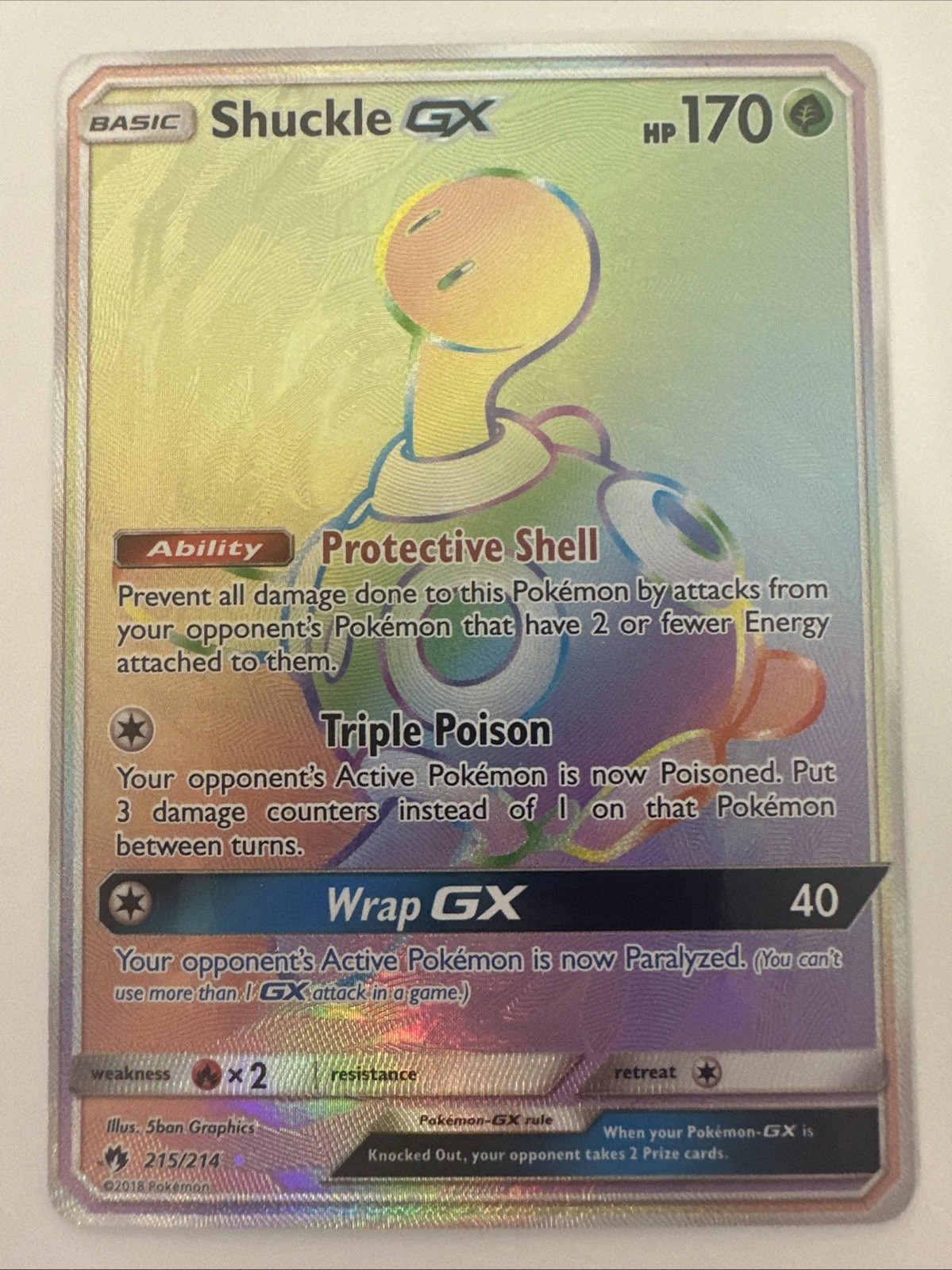 2018 Pokemon TCG Shuckle GX 215/214 Lost Thunder Holo Secret Rare NM/M - TCCCX