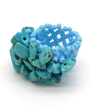 Anello Artigianale Donna Con Chips Turchese E Perline Elastico, Fatto a Mano, Pi