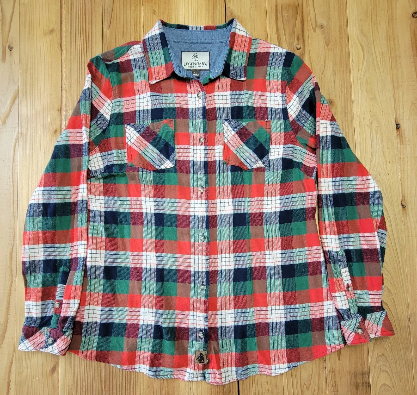 Legendary Whitetails Men's Large Red/Green Plaid Flannel Button-Up Long...