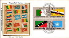 FLAS BRUNEI ST KITTS ALGERIA UNITED NATIONS  COLORANO SILK CACHET  FDC 1989 UNAD