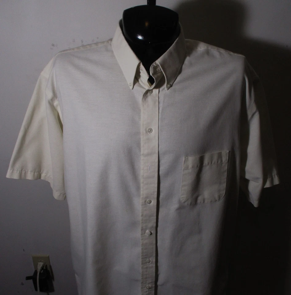 STAFFORD Creme Beige Short Sleeve "Oxford" Dress Shirt Men's Size 19 X-Tall - Image 2 of 4