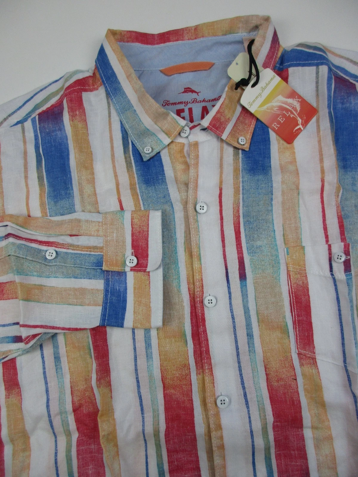 Mens 3XL Tommy Bahama Shirt Sunset Stripe Breezer Linen LS button NWT