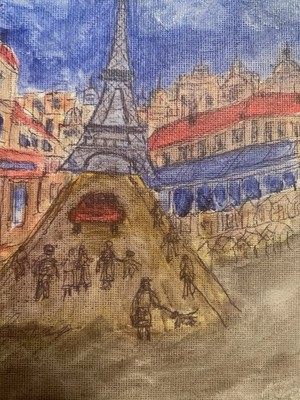 Paris Painting  On 8x8 Canvas Signed Eiffel Tower Acrylic