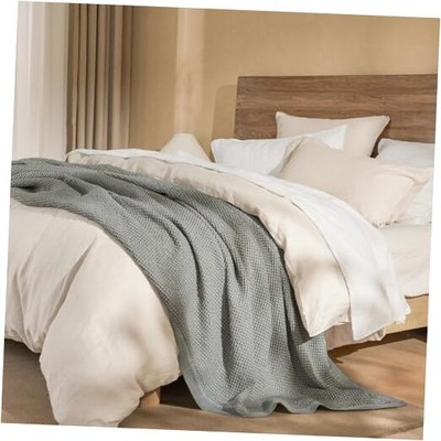  Stone Washed 100% Cotton Waffle Blanket, Vintage King(104''x90'') Frosted Grey