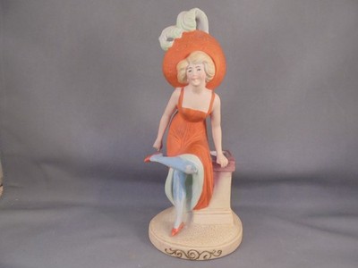 Scarce Antique Schafer & Vater Porcelain Naughty Lady Showing Stockings Figure 