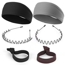 Men's Metal Headband, Men's Neutral Black Wavy Spring Outdoor Sports 6-Piece Set