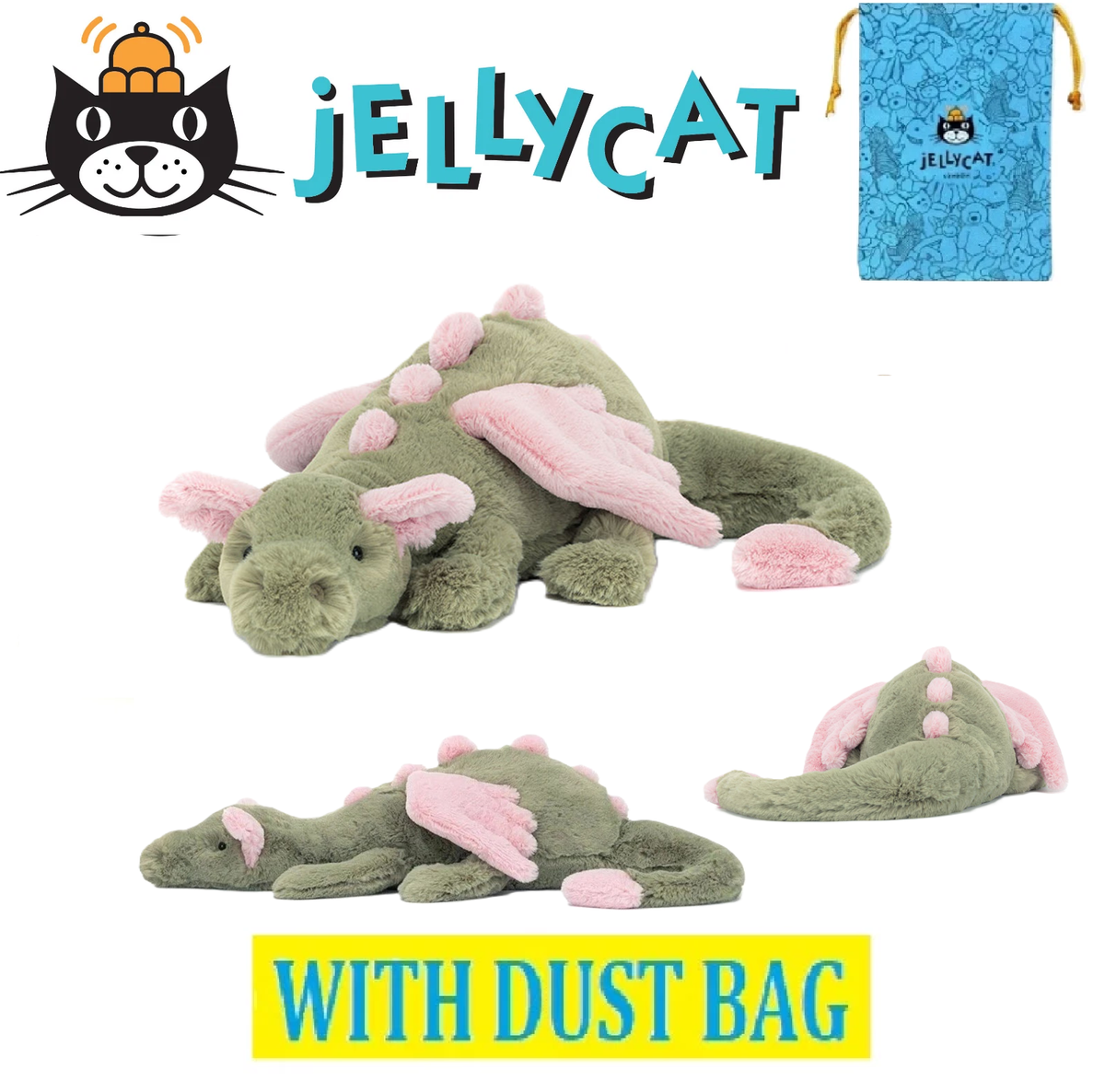 Jellycat Malachy Dragon (Large) 50 cm with tags & dust bag for