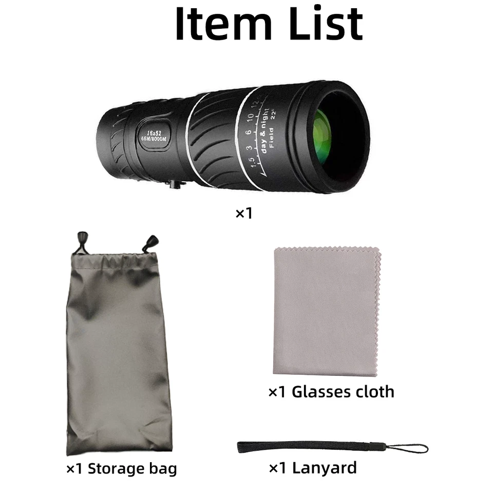 16X52 Magnification Mini Monocular Adjustabel Focus for Outdoor Hunting Travel - Image 3 of 4