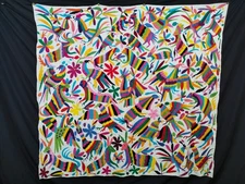 Vintage Mexican Otomi Embroidery Textile Handwoven Colorful Folk Art Wall panel