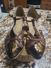 1920s Style Copper Broze Womans Size 6 ShoeVintage Inspired T-Strap Heels,1920s