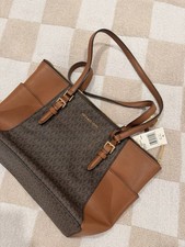 Michael Kors Brown Logo Zip Top Tote Bag with Gold Hardware Double Handles