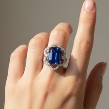 Valentine Day Royal Blue Sapphire 12.80Ct 925 Sterling Silver White Gold Rings