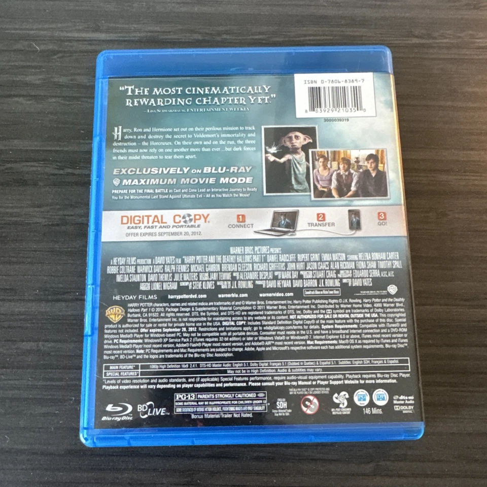 Harry Potter and the Deathly Hallows Part 1 Blu-Ray Disc And DVD Very Good - Image 2 of 3
