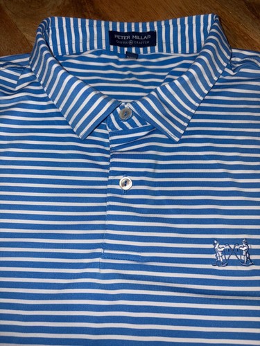 Peter Millar Polo Shirt Mens Size XL Blue Striped Crown Crafted Short Sleeve - Picture 3 of 7