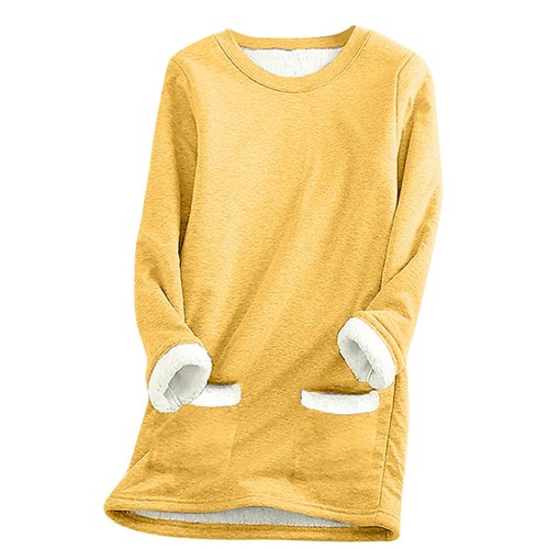 Women Warm Lined Fleece Tos Crewneck Sport Sweatshirt Pullover Loungewear Blouse - Picture 11 of 60