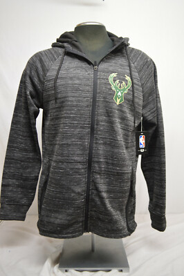 New NBA Milwaukee Bucks Black Full Zip Hoodie Size Men's MED